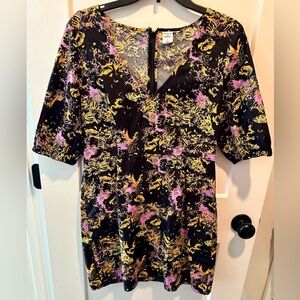 Melrose and Market Womens Dress Black Purple and Gold V-Neck Lightweight Medium